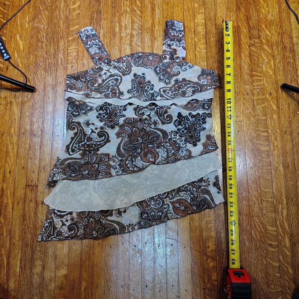 VTG Y2K Whimsical Layered Asymmetrical Paisley Brown Tanktop/T54 - Picture 8 of 8